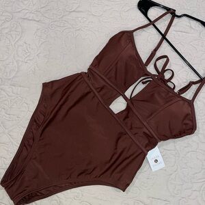 NWT Shade and Shore Brown One Piece Bathing Suit Size Large